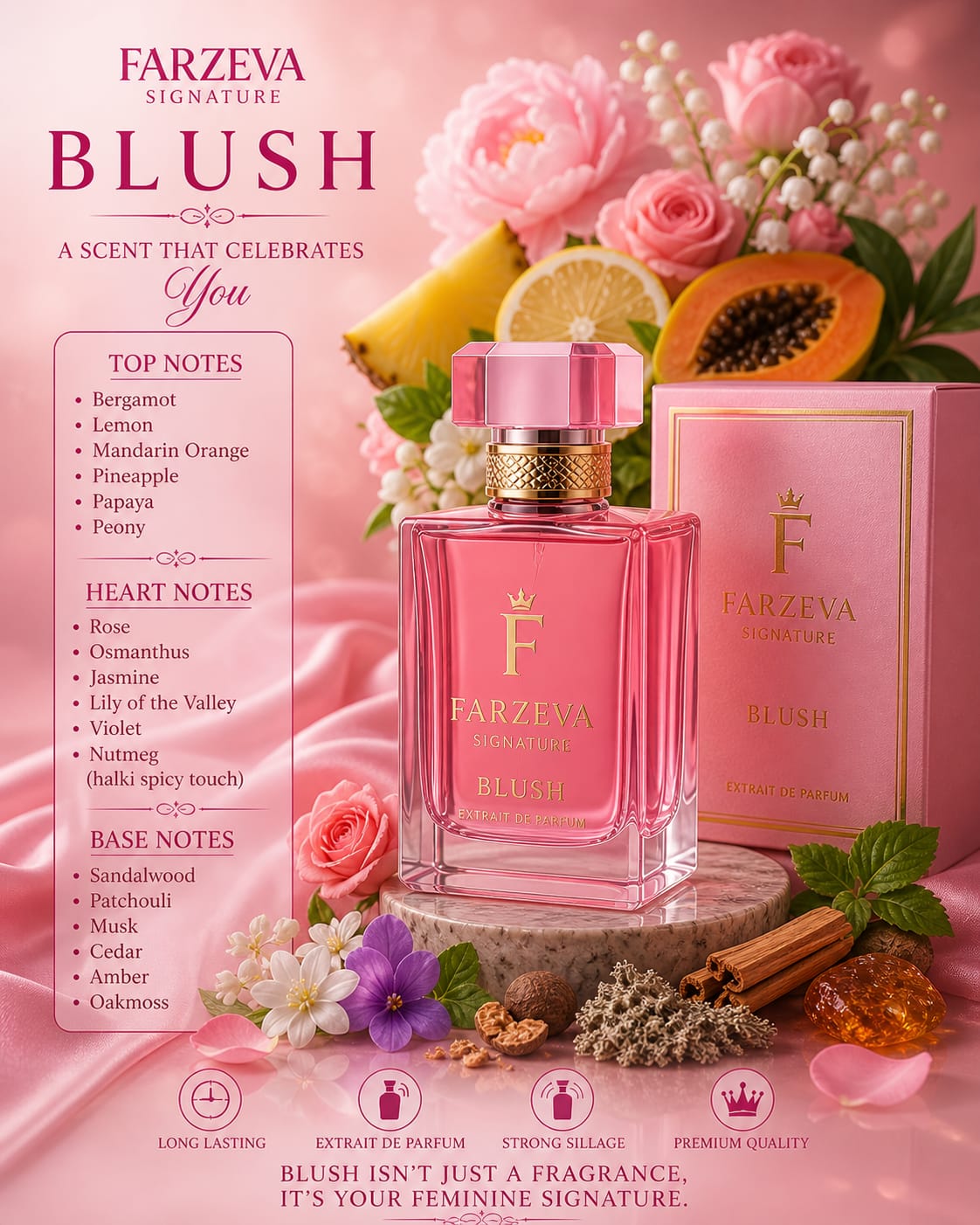 Blush Women’s Perfume Fruity Floral Musk Long Lasting Luxury EDP Perfume For Women (12–14 Hours)